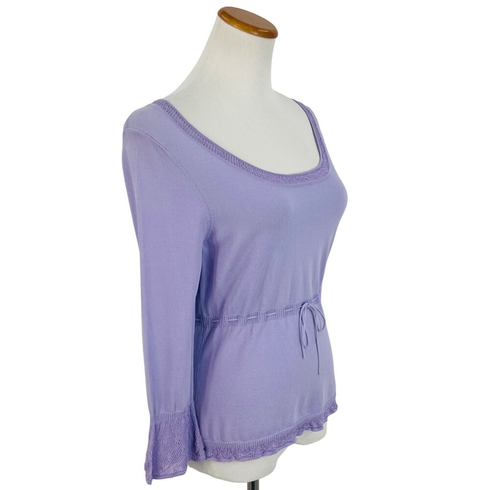 Y2K The Limited Lavender Purple Croquette Lace Trim Tie Waist Knit Top Blouse - Picture 5 of 16